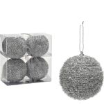 Χριστουγεννιάτικη Μπάλα Ασημί 100mm Σετ 4Τμχ
