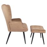 Πολυθρόνα Μπερζέρα Με Υποπόδιο ArteLibre LENNOX Καφέ Βελούδο/Ξύλο 96x68x73cm