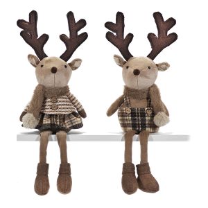 Χριστουγεννιάτικο Τάρανδος Με Κρεμαστά Πόδια Ταρτάν Καφέ 29cm Σε 2 Σχέδια