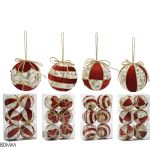 Χριστουγεννιάτικη Μπάλα Κόκκινο 80mm Σετ 6Τμχ Σε 4 Σχέδια