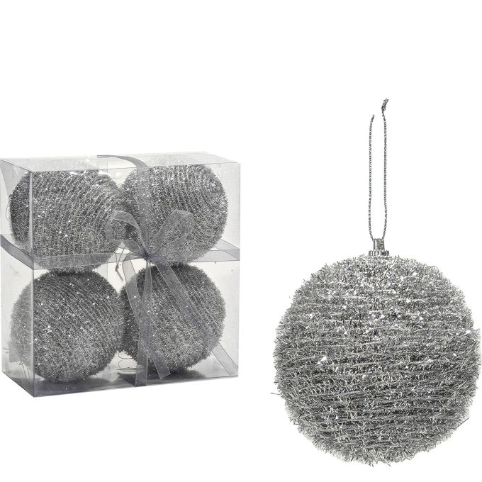 Χριστουγεννιάτικη Μπάλα Ασημί 100mm Σετ 4Τμχ