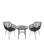 Σετ Τραπεζαρία Κήπου ArteLibre APPIUS Μαύρο Μέταλλο/Rattan/Γυαλί Με 2 Καρέκλες 14990382