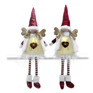 Χριστουγεννιάτικος Άγγελος Καθιστός Με Φως Κόκκινο 65cm Σε 2 Σχέδια