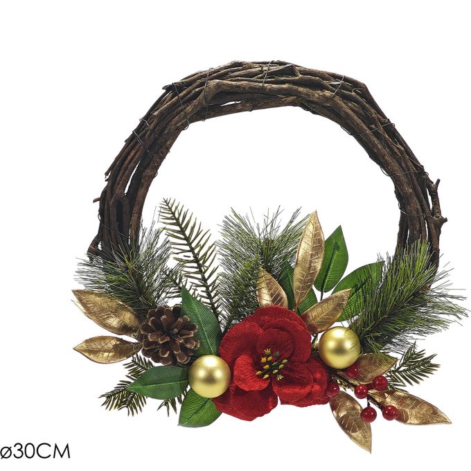 Χριστουγεννιάτικο Στεφάνι Με Κουκουνάρια Και Berries Κόκκινο/Χρυσό Φ30cm