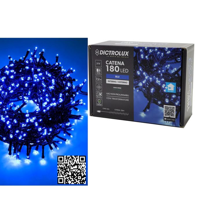 180 LED Εσωτ. & Εξωτ. Χώρου Με 8 Προγράμματα Και Μετασχηματιστή Μπλε Φως Πράσινο Καλώδιο Μη Επεκτεινόμενο IP44 31V 9.2m