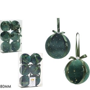 Χριστουγεννιάτικη Μπάλα Πράσινο 8cm 6Τμχ Σε 2 Σχέδια