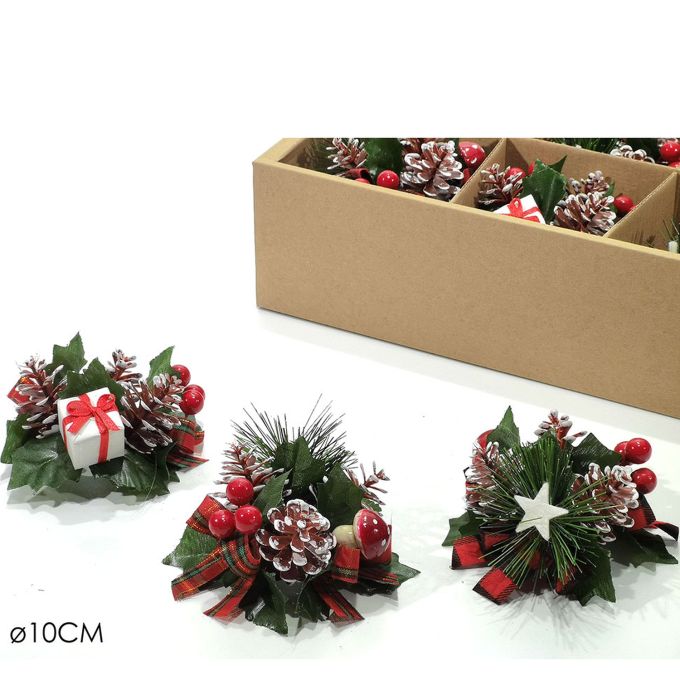 Χριστουγεννιάτικη Βάση Κεριών Με Σκωτσέζικη Κορδέλα Φ10cm Σε 3 Σχέδια