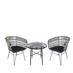 Σετ Τραπεζαρία Κήπου ArteLibre APPIUS Μαύρο Μέταλλο/Rattan/Γυαλί Με 2 Καρέκλες 14990394