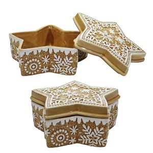 Χριστουγεννιάτικο Κουτί Αποθήκευσης Αστέρι Με Σχέδιο Gingerbread 21cm