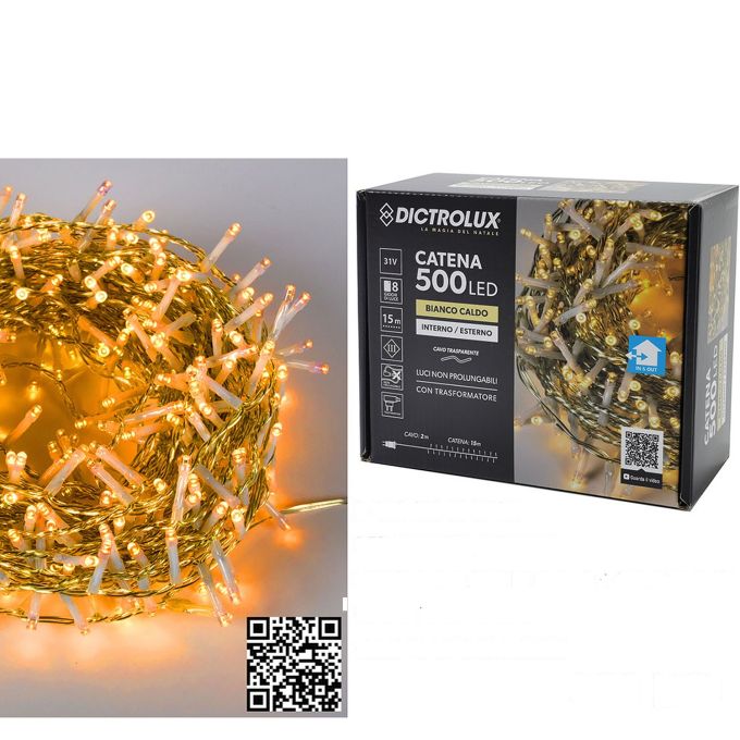 500 LED Θερμό Λευκό Για Εξωτερικό Χώρο Με Διαφανές Καλώδιο Και Πρόγραμμα