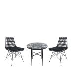 Σετ Τραπεζαρία Κήπου ArteLibre APPIUS Μαύρο Μέταλλο/Rattan/Γυαλί Με 2 Καρέκλες 14990364