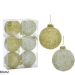 Χριστουγεννιάτικη Μπάλα Με Γκλίτερ Χρυσό 80mm Σετ 6Τμχ