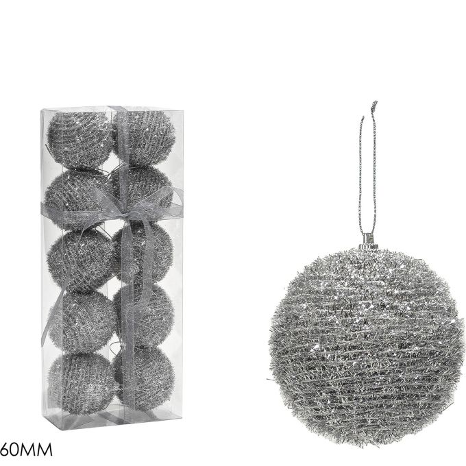 Χριστουγεννιάτικη Μπάλα Ασημί 60mm Σετ 10Τμχ