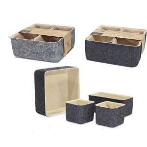 Σετ Καλάθια Ανθρακί/Μπεζ Τσόχα 25x25x10.5cm/24x12x9.5cm/12x12x9.5cm 4Τμχ Σε 2 Σχέδια