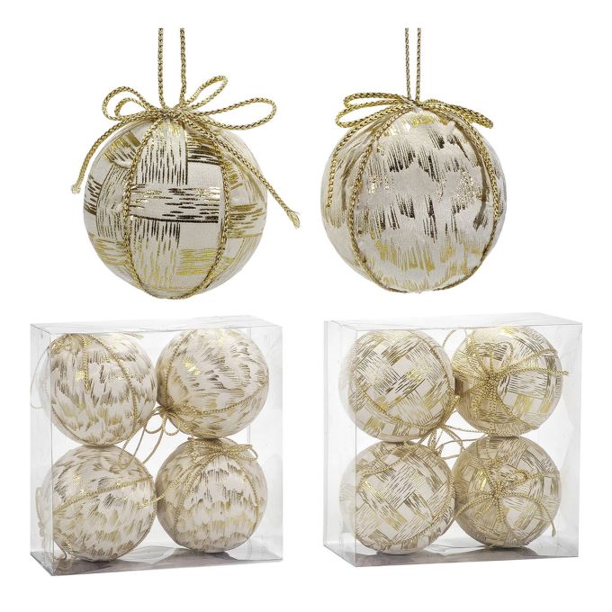 Χριστουγεννιάτικη Μπάλα Λευκό 100mm Σετ 4Τμχ Σε 2 Σχέδια