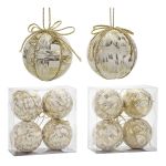 Χριστουγεννιάτικη Μπάλα Λευκό 100mm Σετ 4Τμχ Σε 2 Σχέδια