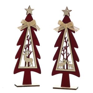 Χριστουγεννιάτικο Ξύλινο Διακοσμητικό Δέντρο Κόκκινο 30cm Σε 2 Σχέδια