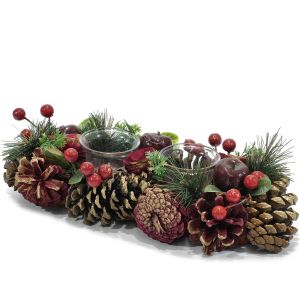 Χριστουγεννιάτικος Κηροπήγιο Με Κόκκινα Berries 30cm