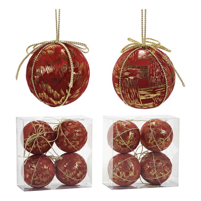 Χριστουγεννιάτικη Μπάλα Κόκκινο 100mm Σετ 4Τμχ Σε 2 Σχέδια