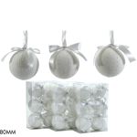 Χριστουγεννιάτικη Μπάλα Λευκό 80mm  Σετ 6Τμχ Σε 3 Σχέδια