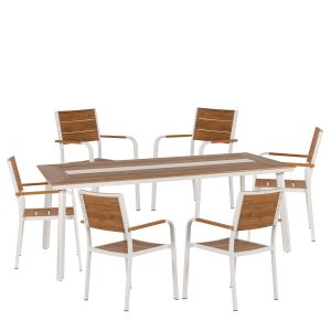Σετ Τραπεζαρία Κήπου ArteLibre RUACANA Λευκό/Καρυδί Αλουμίνιο/Ξύλο Με 6 Πολυθρόνες 14990201