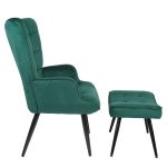 Πολυθρόνα Μπερζέρα Με Υποπόδιο ArteLibre LENNOX Πράσινο Βελούδο/Ξύλο 96x68x73cm