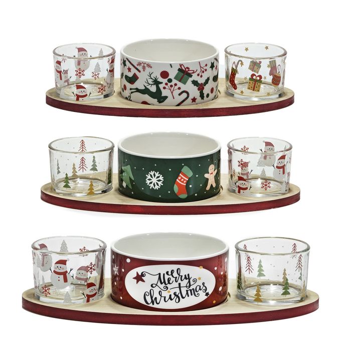 Χριστουγεννιάτικο Σετ Μπολ Ορεκτικών Με Βάση Μπαμπού 28x13cm Σε 3 Σχέδια