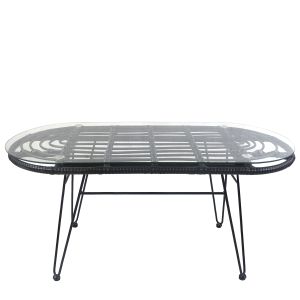 Τραπέζι Κήπου ArteLibre ARRIUS Μαύρο Μέταλλο/Rattan/Γυαλί 100x45x46cm