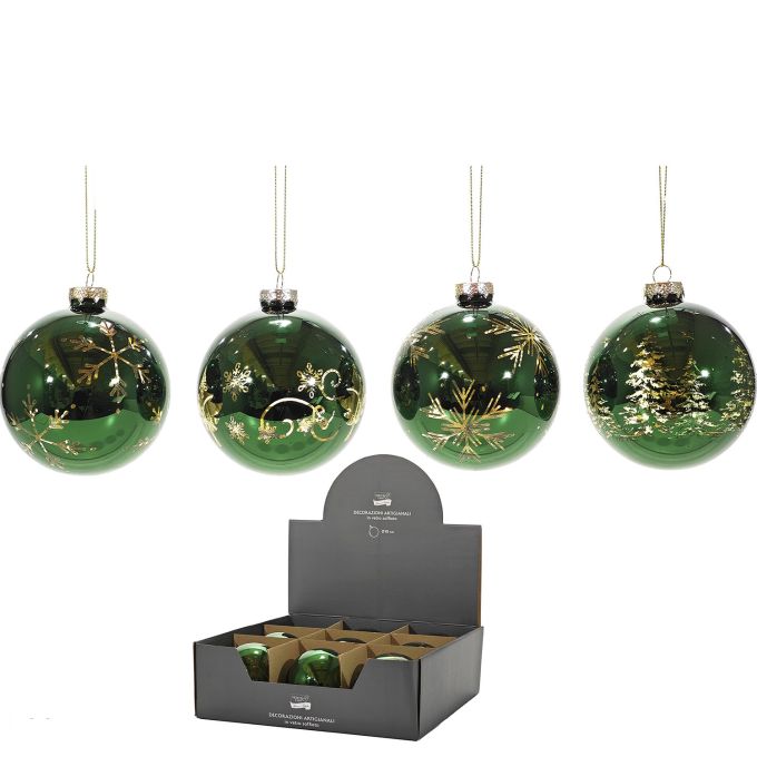Χριστουγεννιάτικη Μπάλα ΠράσινοΧρυσό 100mm Σε 4 Σχέδια