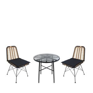 Σετ Τραπεζαρία Κήπου ArteLibre APPIUS Μαύρο Μέταλλο/Rattan/Γυαλί Με 2 Καρέκλες 14990376