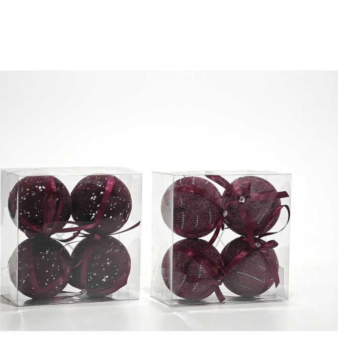 Χριστουγεννιάτικη Μπάλα Μπορντό 10cm 4Τμχ Σε 2 Σχέδια