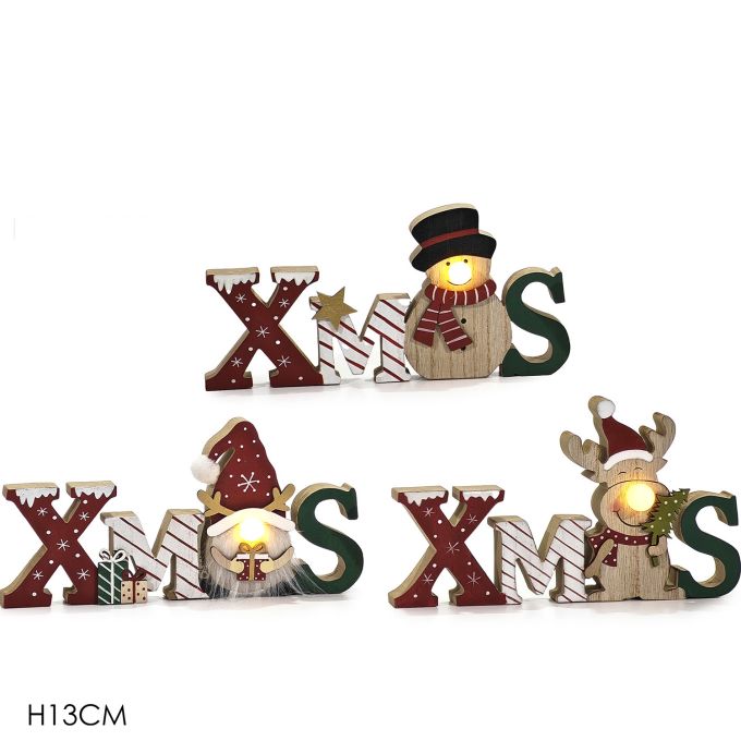 Χριστουγεννιάτικο Φωτιζόμενο Διακοσμητικό Ξύλινο 13cm Σε 3 Σχέδια