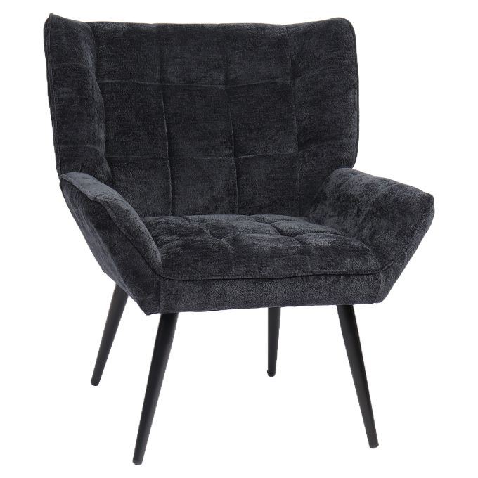 Πολυθρόνα ArteLibre TIVA Μαύρο Ύφασμα Σενίλ/Μέταλλο 84x78x77cm