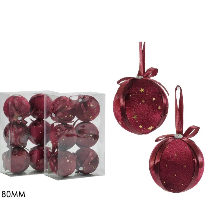 Χριστουγεννιάτικη Μπάλα Μπορντό 8cm 6Τμχ Σε 2 Σχέδια