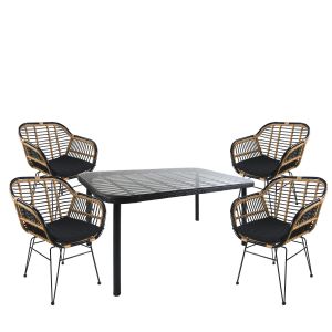 Σετ Τραπεζαρία Κήπου ArteLibre AMPLAS Μαύρο Μέταλλο/Rattan/Γυαλί Με 4 Καρέκλες 14990365
