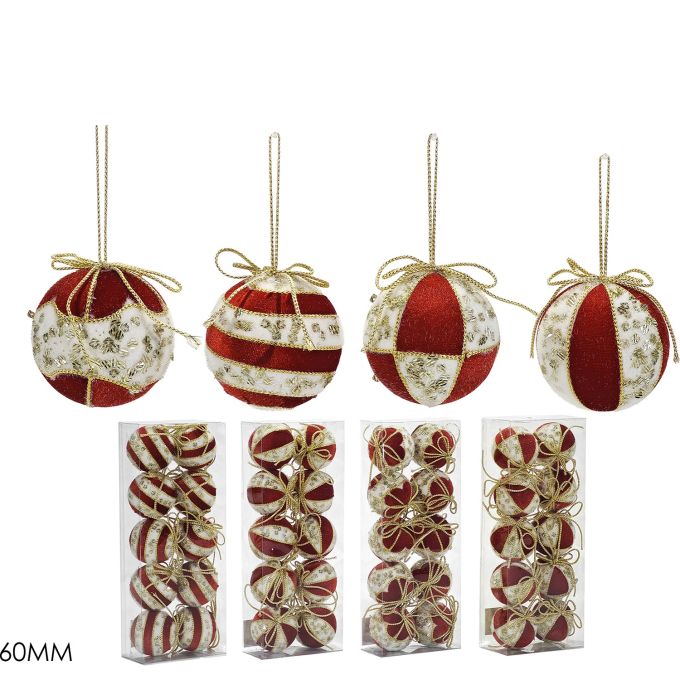 Χριστουγεννιάτικη Μπάλα Κόκκινο 60mm Σετ 10Τμχ Σε 4 Σχέδια