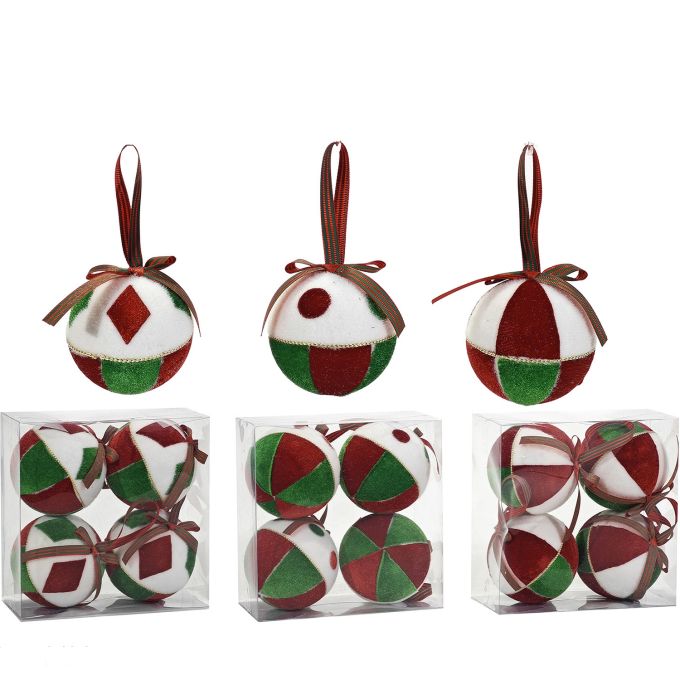 Χριστουγεννιάτικη Μπάλα 100mm Σετ 4Τμχ Σε 3 Σχέδια