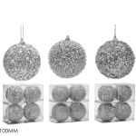 Χριστουγεννιάτικη Μπάλα Ασημί 100mm Σετ 4Τμχ Σε 3 Σχέδια