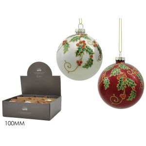Μπάλα Με Γκι Λευκό/Κόκκινο Γυαλί Φ10cm Σε 2 Χρώματα