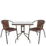 Σετ Τραπεζαρία Κήπου ArteLibre MARS Καφέ Μέταλλο/Rattan/Γυαλί Με 2 Πολυθρόνες 14990485