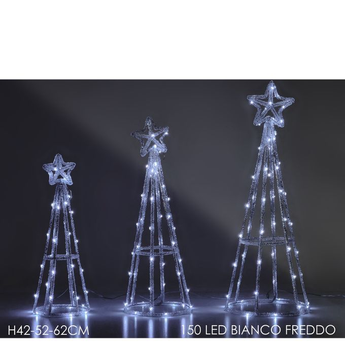 Χριστουγεννιάτικο Σετ Φωτιζόμενα Δέντρα Με 150 LED Λευκό Ψυχρό Σετ 3Τμχ