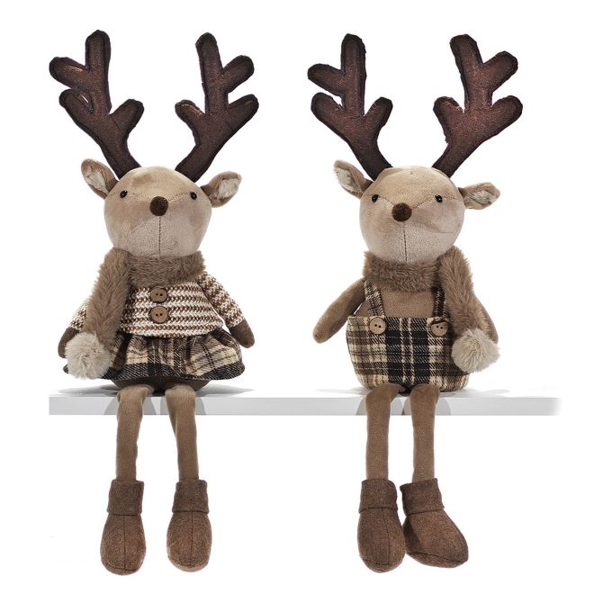 Χριστουγεννιάτικο Τάρανδος Με Κρεμαστά Πόδια Ταρτάν Καφέ 29cm Σε 2 Σχέδια