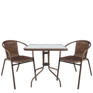 Σετ Τραπεζαρία Κήπου ArteLibre MARS Καφέ Μέταλλο/Rattan/Γυαλί Με 2 Πολυθρόνες 14990485