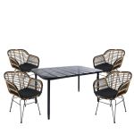 Σετ Τραπεζαρία Κήπου ArteLibre ANNIUS Μαύρο Μέταλλο/Rattan/Γυαλί Με 4 Καρέκλες 14990366