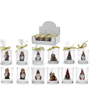 Χριστουγεννιάτικο Κερί Σε Γυάλινο Ποτήρι Με Χαρακτήρες 6cm Σε 6 Σχέδια