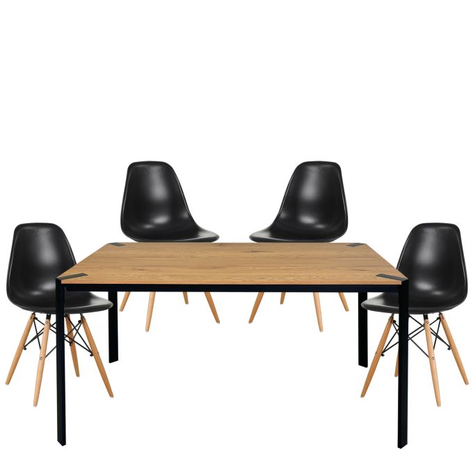 Σετ Τραπεζαρίας (4+1) ArteLibre KENYCOLT Φυσικό/Μαύρο Ξύλο/PP 120x70x75cm