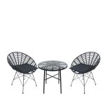 Σετ Τραπεζαρία Κήπου ArteLibre APPIUS Μαύρο Μέταλλο/Rattan/Γυαλί Με 2 Καρέκλες 14990388