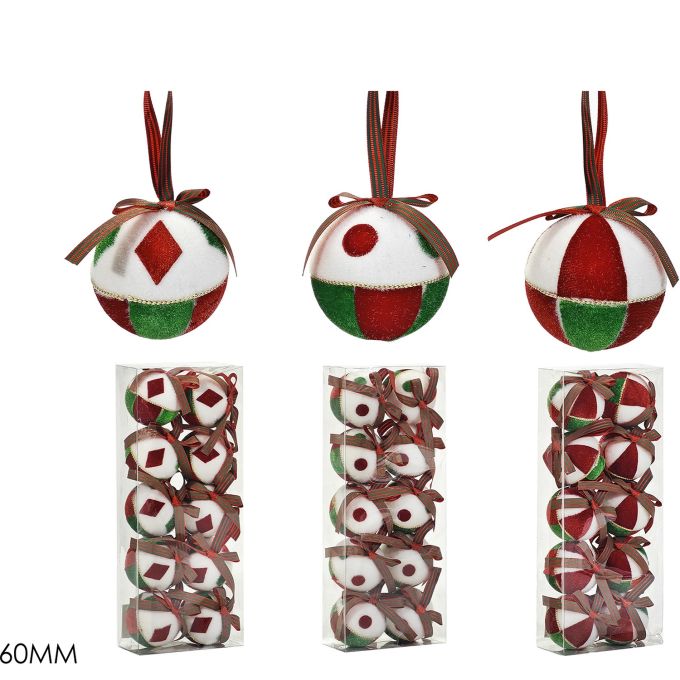 Χριστουγεννιάτικη Μπάλα 60mm Σετ 10Τμχ Σε 3 Σχέδια