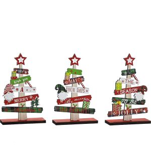 Χριστουγεννιάτικο Ξύλινο Διακοσμητικό Δέντρο Πολύχρωμο 18cm Σε 3 Σχέδια