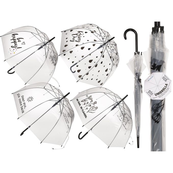 Ομπρέλα Dome Διάφανη Με Σχέδιο Και Αυτόματο Άνοιγμα 85cm Σε 4 Σχέδια